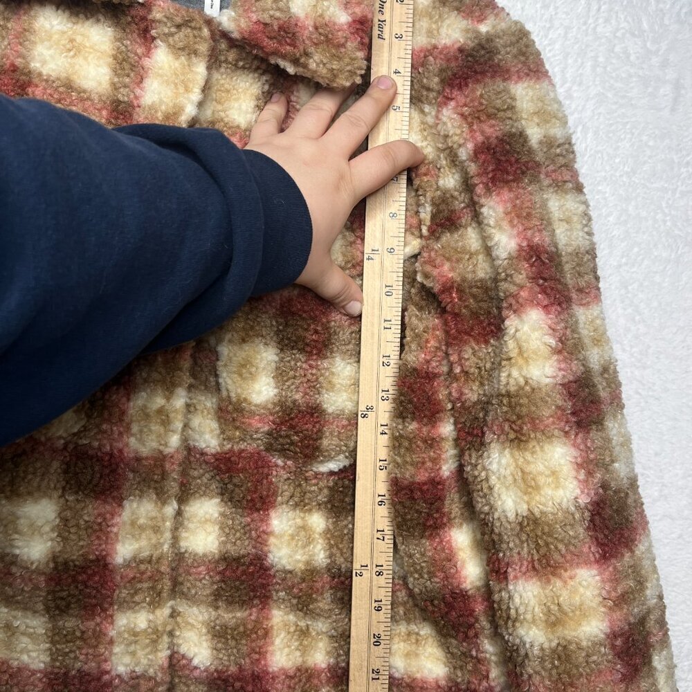 Avec Les Filles Beige Brown Plaid Sherpa Trucker Jacket EUC sz M - Picture 9 of 12